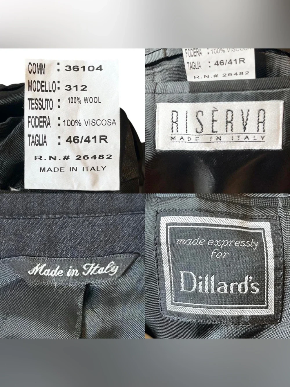 Riserva Made in Italy 100% Wool Black Blazer Sport Coat 46R